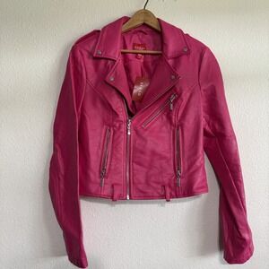 Guess Moto‎ Jacket Womens Small Pink Faux Leather Pocket Zipper Retro Biker NWT